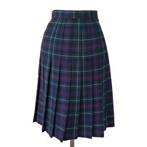 Vintage Clan Laird Scottish Tartan Plaid Pleated Wool Skirt US 6 Navy Green